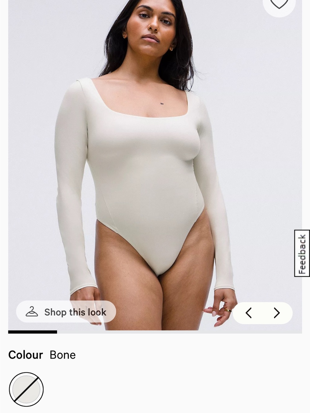 Long-Sleeve Square Neck One-Piece Body Suit in Bone